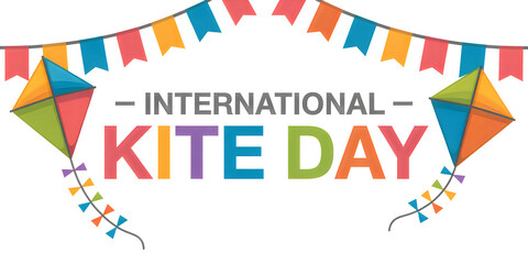 Obraz premium Colorful kites and festive bunting celebrate the International Kite Day holiday announcement
