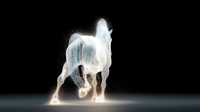 水の粒が形作る走る馬の幻影