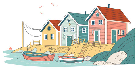 Fototapeta premium A colorful illustration of houses by the sea Vector