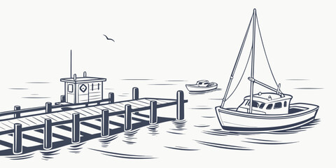 A sailboat floats on the water next to a dock Vector ©  MST RABEYA  BEGUM