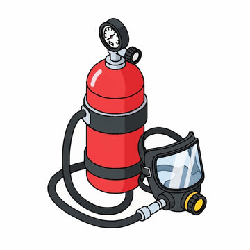 Isometric illustration of a self-contained breathing apparatus (SCBA).