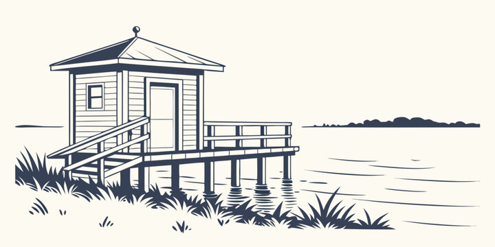 A small house on stilts by the water Vector