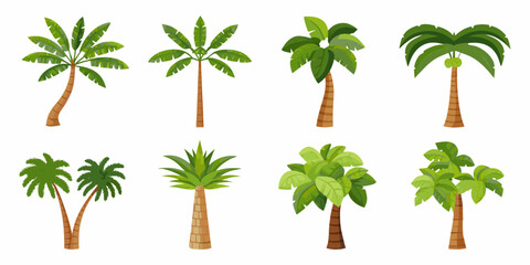 Collection of vibrant green palm trees in a cartoon illustration style © Shobuj