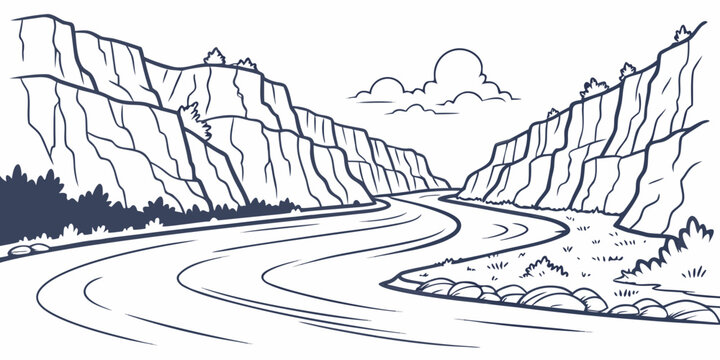 A river flowing through a mountainous landscape Vector