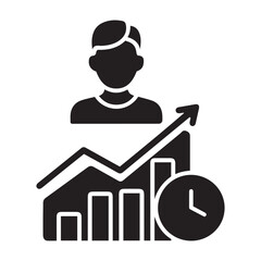 Business growth and time management icon with upward graph