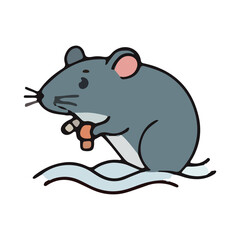 Obraz premium Cute Cartoon Rat Eating Food