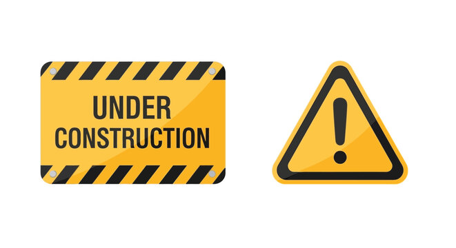 Yellow warning signs indicate an area under construction and potential hazard
