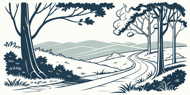 A country road with trees on a snowy day Vector