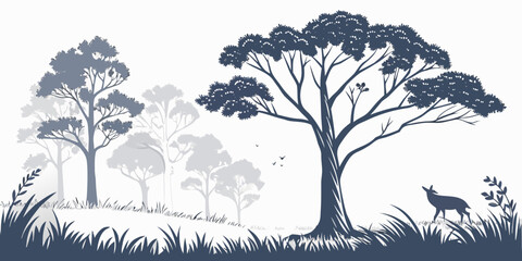 A deer stands near trees in a serene landscape Vector ©  MST RABEYA  BEGUM