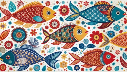 Naklejka premium Abstract Folk Art Pattern