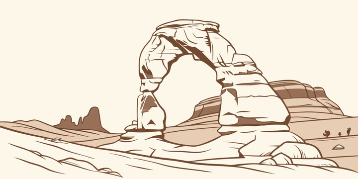 A brown illustration of arches in a desert landscape Vector