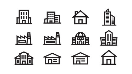 Building Icons Set: Houses Factories Offices and Architecture Collection
