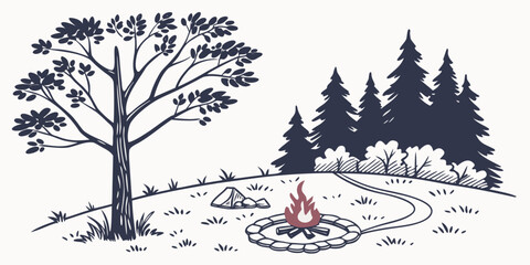 A campfire burns in a snowy forest clearing Vector ©  MST RABEYA  BEGUM