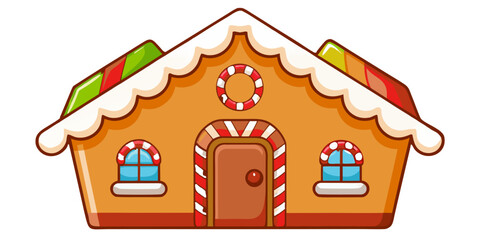 Obraz premium Charming gingerbread house isolated on transparent background, adorned with delicate icing and candy details, evokes a sense of warmth and holiday magic, perfect for festive decorations and sweet