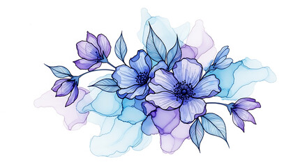 Obraz premium Elegant hand painted botanical arrangement with ink line art details
