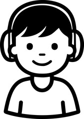 Obraz premium Hand Drawn Boy Wearing Headphones Black and White Avatar Illustration in Minimal Line Art Style Design