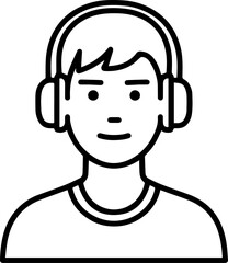 Obraz premium Hand Drawn Boy Wearing Headphones Black and White Avatar Illustration in Minimal Line Art Style Design