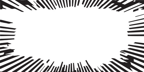 Naklejka premium Black and white hand drawn radial sunburst frame with rough ink strokes