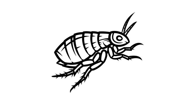 Illustration of a flea in black and white, a common pest