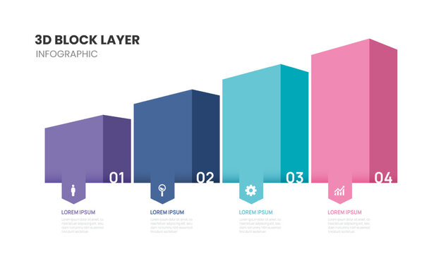 3d block layers business infographic template with 4 steps template.