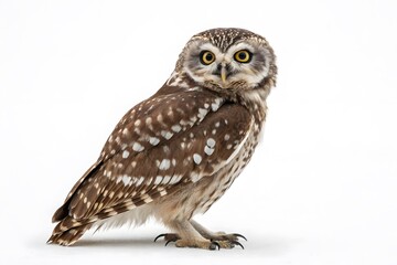 Owl perched side profile, brown and white patterned