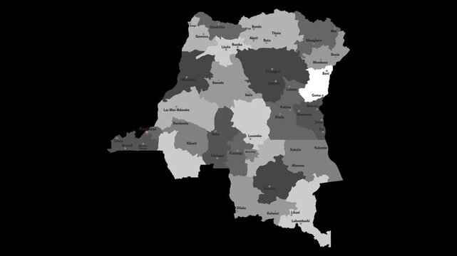 Vector map of Congo with names of cities and with borders city