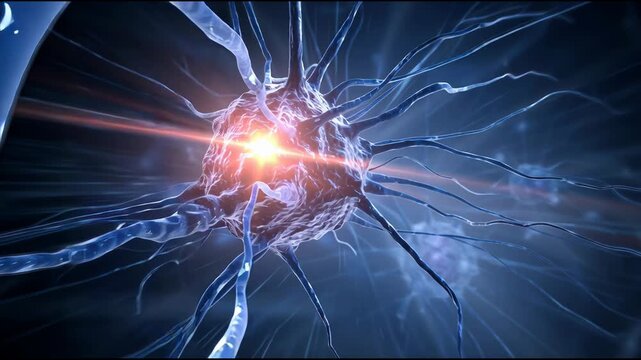 Neuron Activity Shows Glowing Connections in Close-Up View at a Lab Setting During a Research Session