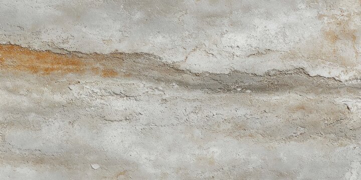 Close-up of a weathered plaster wall with layered textures, gray and tan tones, chipped edges, and faint orange rust streaks, conveying aged quietness
