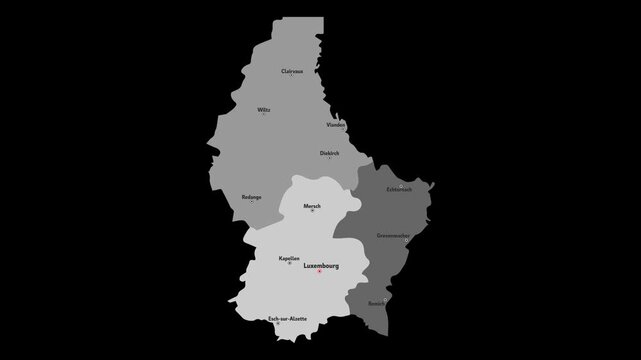Vector map of Luxembourg with names of cities and with borders city