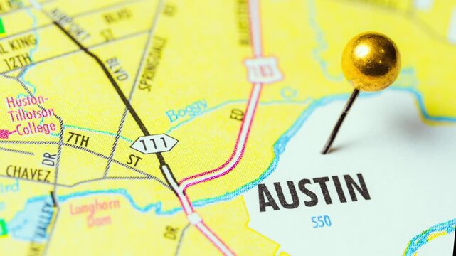 Austin Texas, USA Map, Location Pin, Rotating Zoom Motion