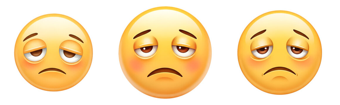Three yellow emojis with sad faces on transparent background