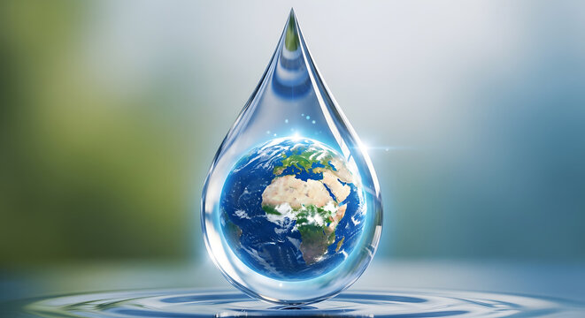 Earth encapsulated in a water droplet
