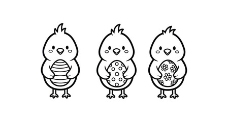 Three cartoon cockatiels holding easter eggs and candy © AloAkter