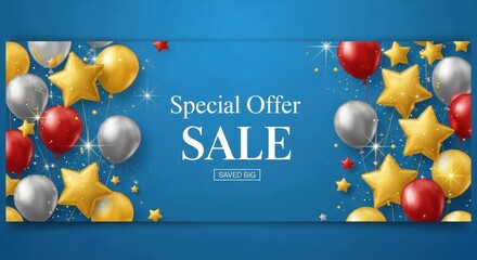 Special Offer Sale Banner with Balloons and Stars.