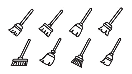 Obraz premium Broom Icons Set Vector Collection Different Types of Brooms for Cleaning Isolated on White Background