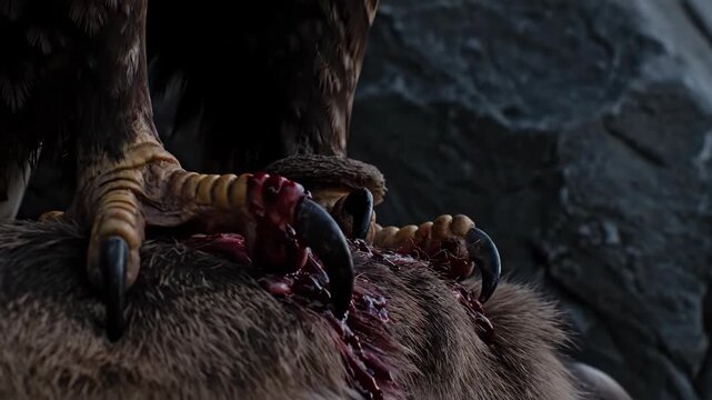 Golden eagle with claws holds prey with blood, representing nature predator and wildlife.