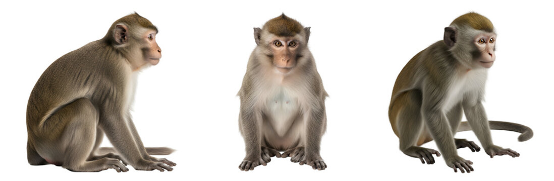 Three monkeys sitting on a black background on transparent background