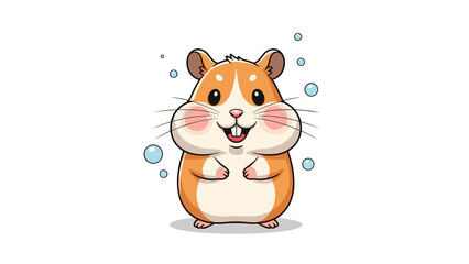 Naklejka premium Adorable hamster character with chubby cheeks surrounded by floating blue bubbles on a clean white background.