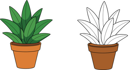 Obraz premium Potted houseplant illustration set, green indoor plant in flower pot vector cartoon botanical design