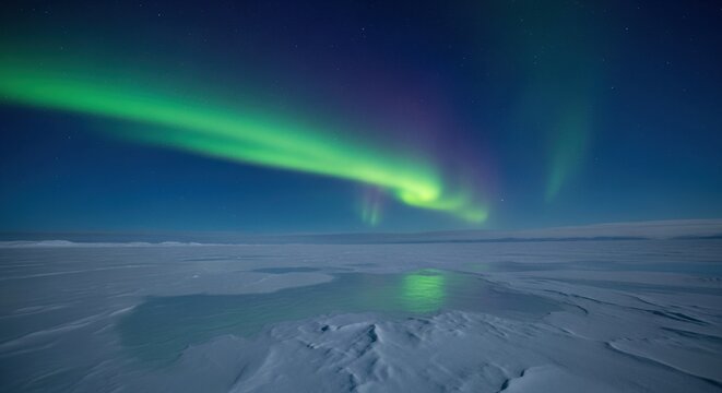 Spectacular Aurora Borealis Display Over Frozen Arctic Landscape.