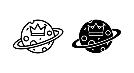 Fototapeta premium Black and white planet icons with crowns on them in vector format for design