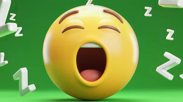 Drowsy Emoji: A vivid, three-dimensional emoji of a yawning face, embodying the feeling of tiredness and sleepiness against a calming green backdrop, with gentle 'Z' symbols indicating sleep.