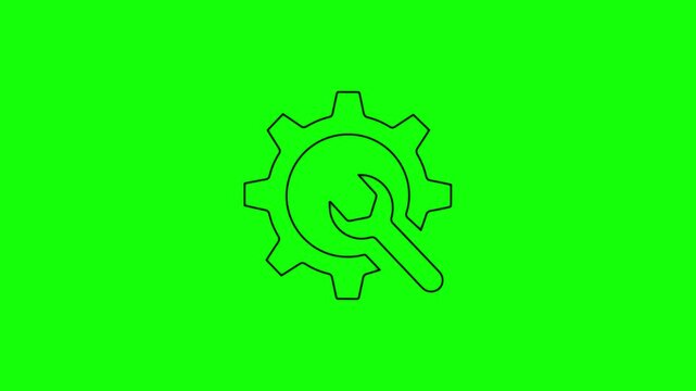 Minimalist Line Art of Gear and Wrench, Industrial Maintenance and Technical Support Vector Icon Set, Engineering Service Outline Illustration, Clean 2pt Stroke Design for Automotive and Repair