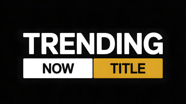 Bold white TRENDING text with NOW and TITLE buttons on a dark black background for digital media dis