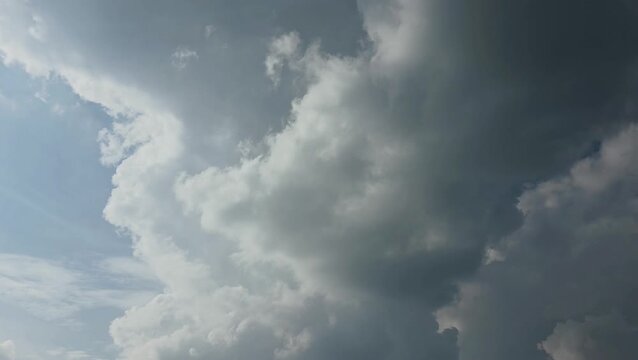 Blue gray sky with white clouds flying by, time lapse video of cloud layer in March. 27798 Municipality of Hude, Germany.