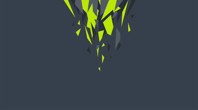 Exploding lime green and grey geometric shards on dark background vector illustration
