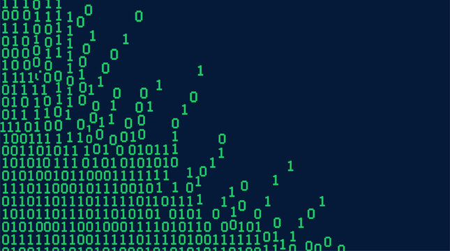 Abstract green binary code data stream on dark blue background vector illustration