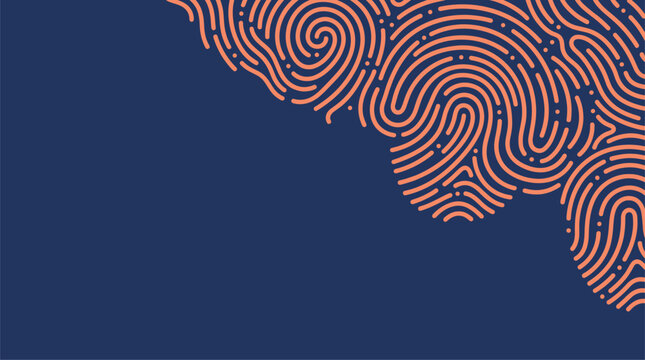 Abstract orange fingerprint line pattern on dark blue background vector illustration