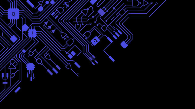 Blue quantum circuit board motherboard schematic background vector illustration