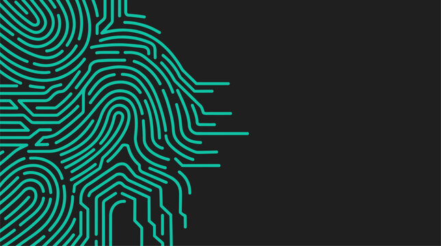 Digital fingerprint biometric security circuit lines on dark background vector illustration